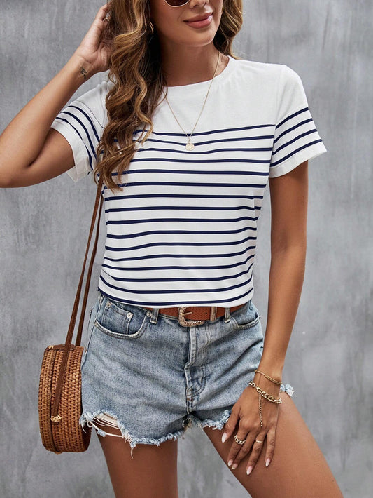 SHEIN - LUNE Camiseta con estampado de rayas