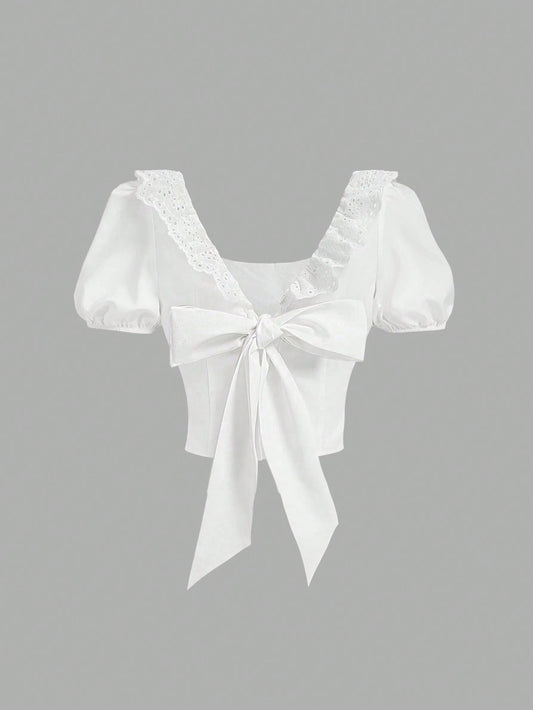 SHEIN - MOD Camisa cuadrada con cuello en V romántico