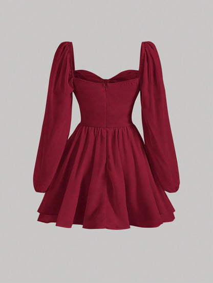 SHEIN - Vestido Rojo De Cita Con Mangas Acampanadas