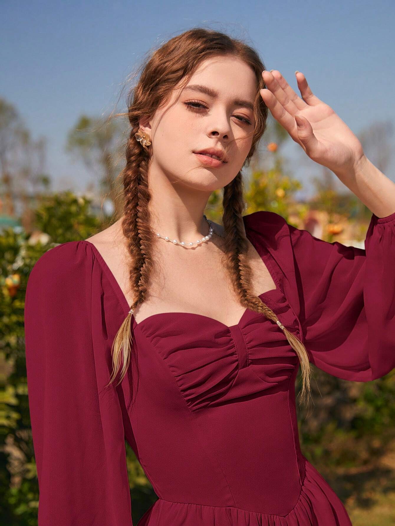 SHEIN - Vestido Rojo De Cita Con Mangas Acampanadas
