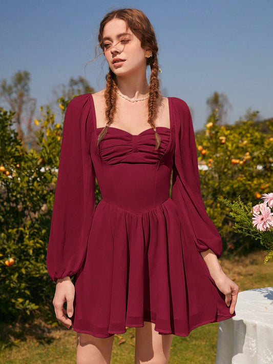 SHEIN - Vestido Rojo De Cita Con Mangas Acampanadas
