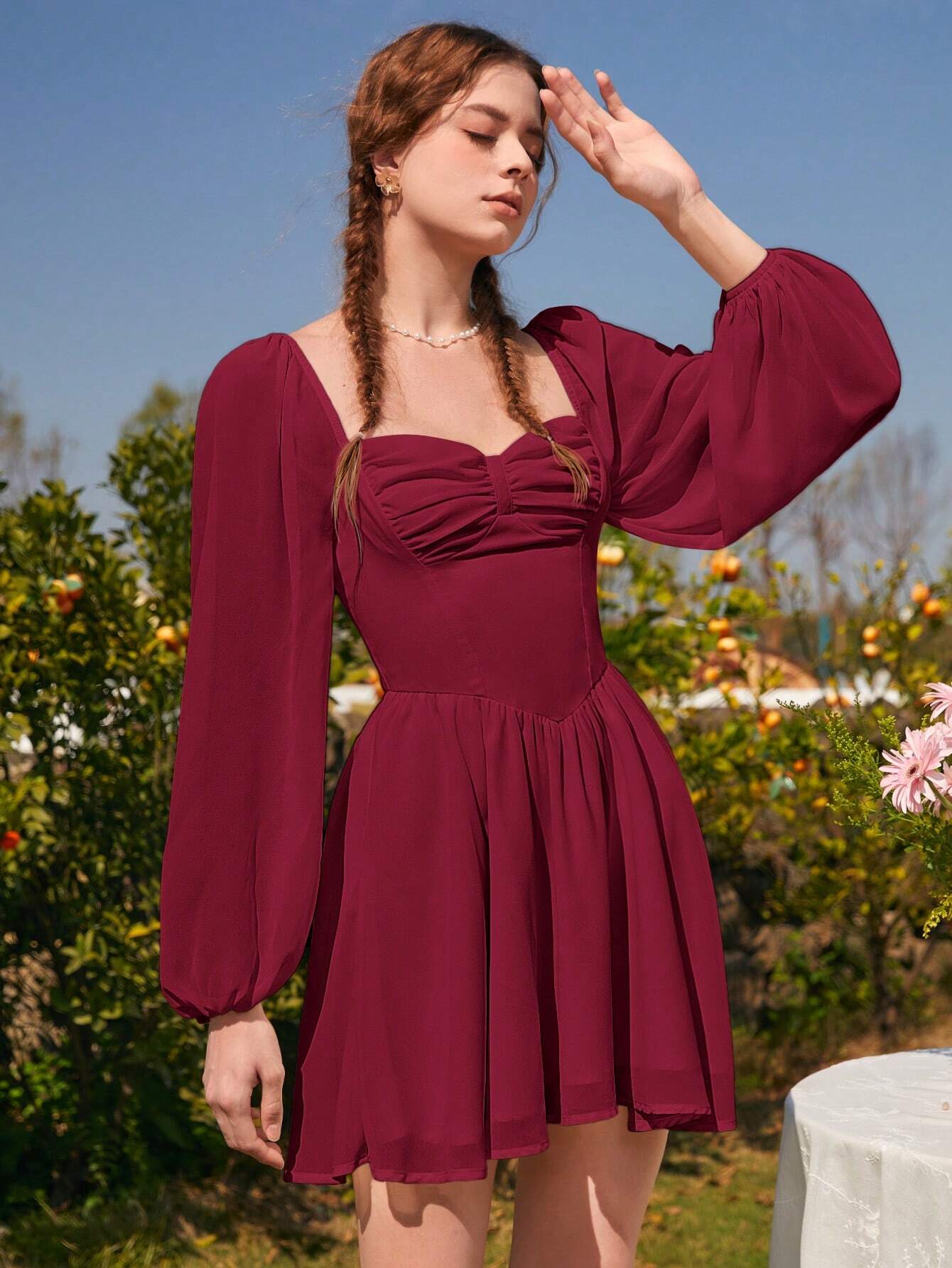 SHEIN - Vestido Rojo De Cita Con Mangas Acampanadas