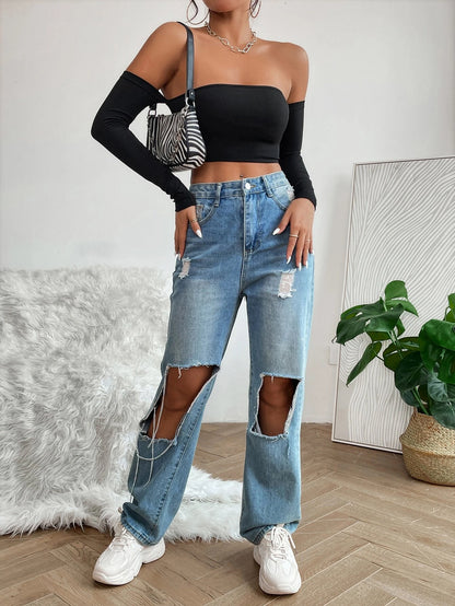 SHEIN PETITE Top Corto Sólido Con Hombros Descubiertos