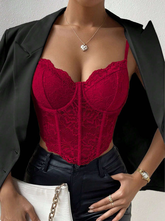 SHEIN - Privé Top De Tirantes Con Panel De Encaje