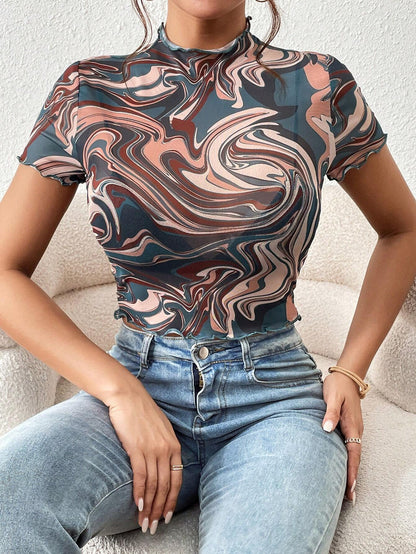 SHEIN-Top con estampado de mármol de cuello alto/ MUJER