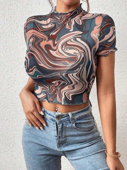 SHEIN-Top con estampado de mármol de cuello alto/ MUJER