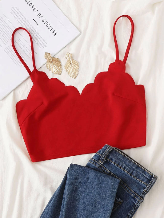 SHEIN-Top corto de tirante ribete en abanico/ MUJER