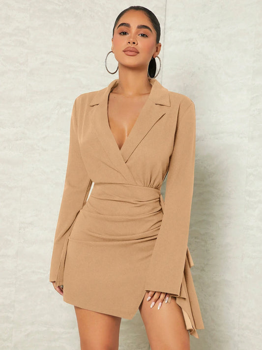 SHEIN - Vestido Plisado Con Solapa Y Cuello Plegable