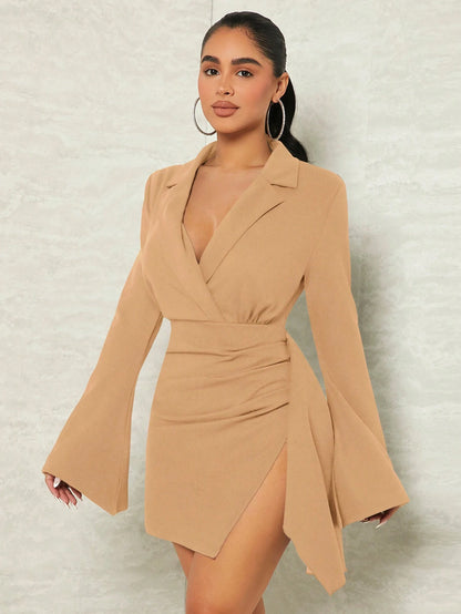 SHEIN - Vestido Plisado Con Solapa Y Cuello Plegable