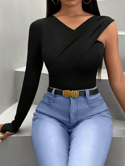 SHEIN - Slayr Camiseta De Señora Entallada Con Cuello En V