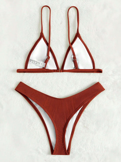 SHEIN- Bañador bikini de canalé triángulo corte alto/ MUJER
