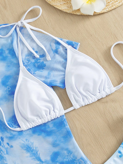 SHEIN Swim Bikini triángulo halter con estampado