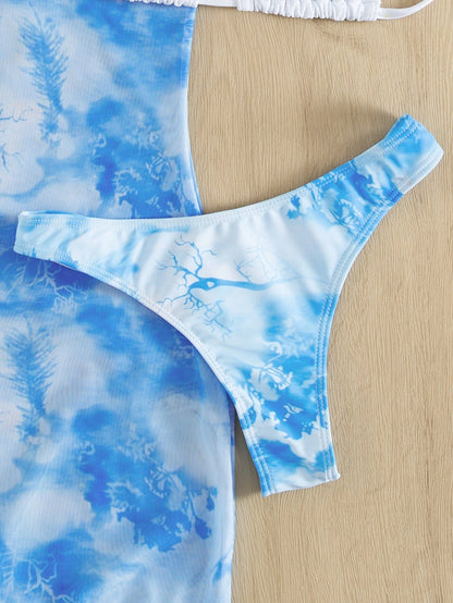 SHEIN Swim Bikini triángulo halter con estampado
