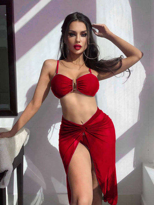 SHEIN Swim Conjunto de 3 bikinis sólidos con alambre