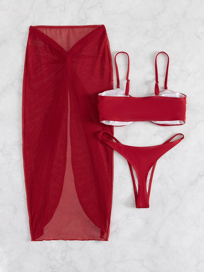 SHEIN Swim Conjunto de 3 bikinis sólidos con alambre