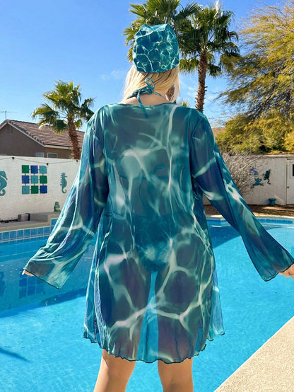 SHEIN Swim Conjunto de bikini completo de mujer con impresión completa