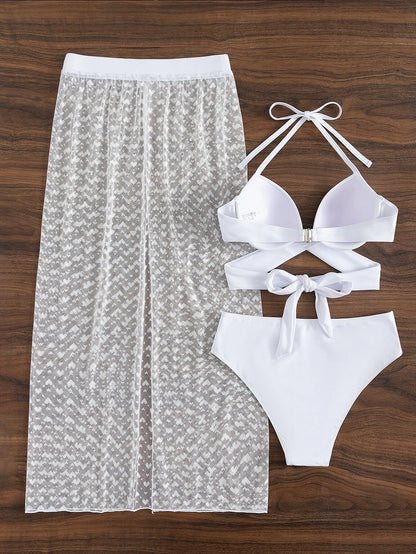 SHEIN Swim Conjunto de bikini con lazo cruzado y espalda descubierta