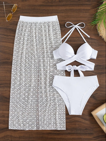 SHEIN Swim Conjunto de bikini con lazo cruzado y espalda descubierta