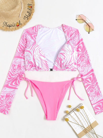SHEIN Swim Conjunto de bikini de 2 piezas con parte superior de manga larga