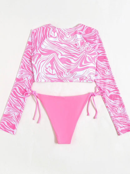 SHEIN Swim Conjunto de bikini de 2 piezas con parte superior de manga larga
