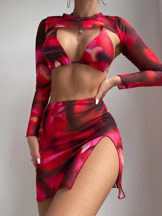 SHEIN Swim Conjunto de bikini triangular halter de verano