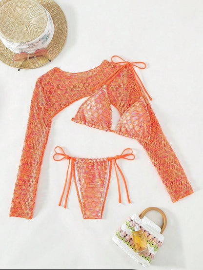 SHEIN Swim SXY Conjunto de bikini de verano con estampado brillante de escamas de pez