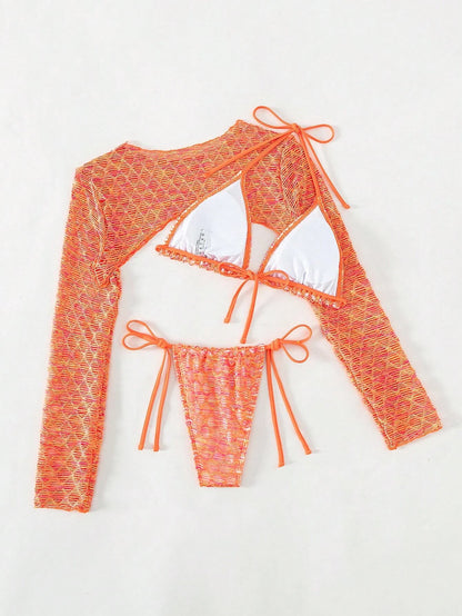 SHEIN Swim SXY Conjunto de bikini de verano con estampado brillante de escamas de pez
