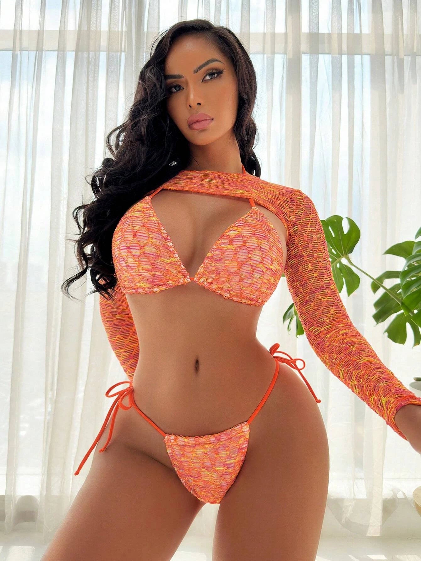 SHEIN Swim SXY Conjunto de bikini de verano con estampado brillante de escamas de pez