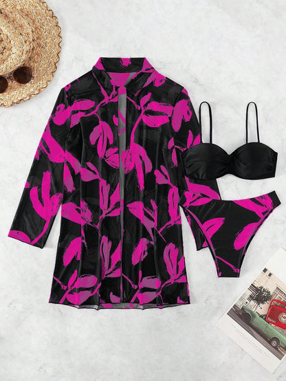SHEIN Swim Vcay Conjunto de bikini de dos piezas estampado para mujer de verano