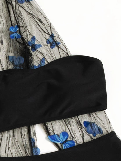 SHEIN VCAY Conjunto de bikini de malla transparente con apliques de mariposa