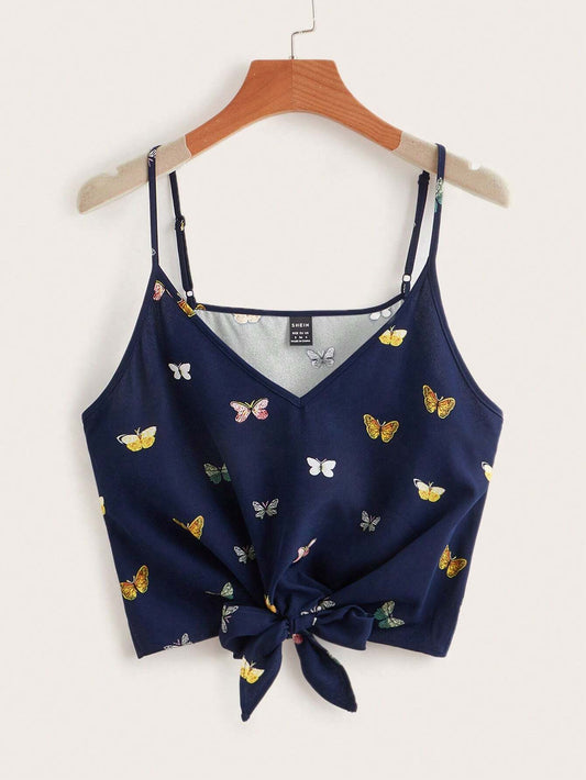 SHEIN VCAY Top Corto De Cami Con Estampado De Mariposas