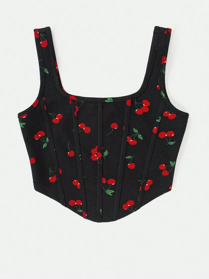 SHEIN - VCAY Top de punto de verano con estampado de cerezas