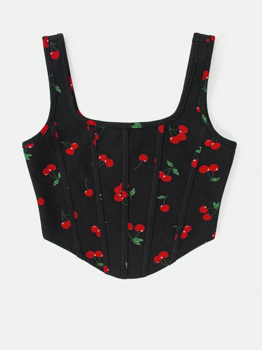 SHEIN - VCAY Top de punto de verano con estampado de cerezas