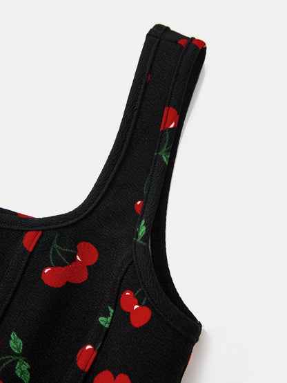 SHEIN - VCAY Top de punto de verano con estampado de cerezas